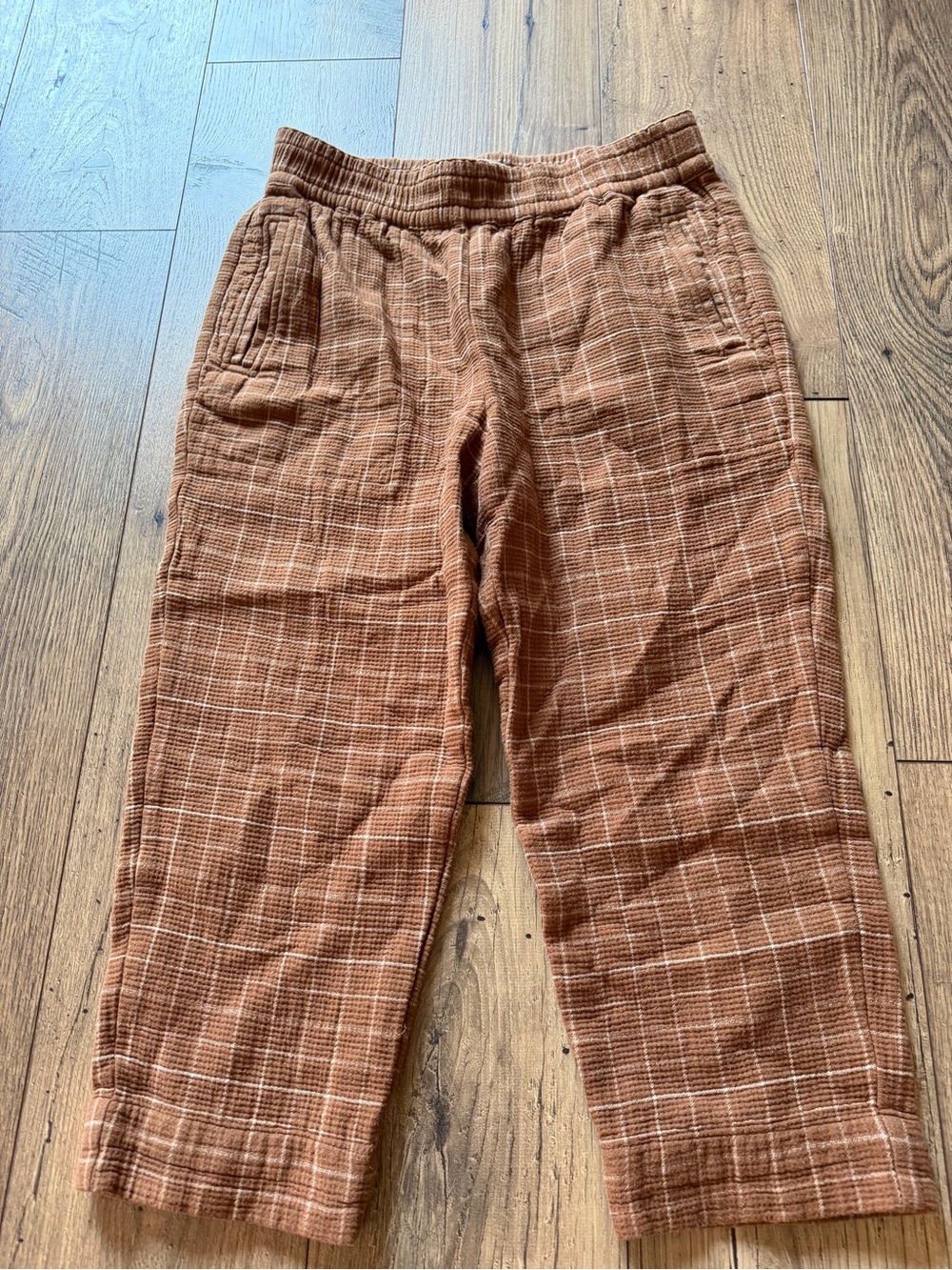 Madewell Petite Medium (PM) Plaid Cotton Gauze Pull-On Pants – Brown/Tan